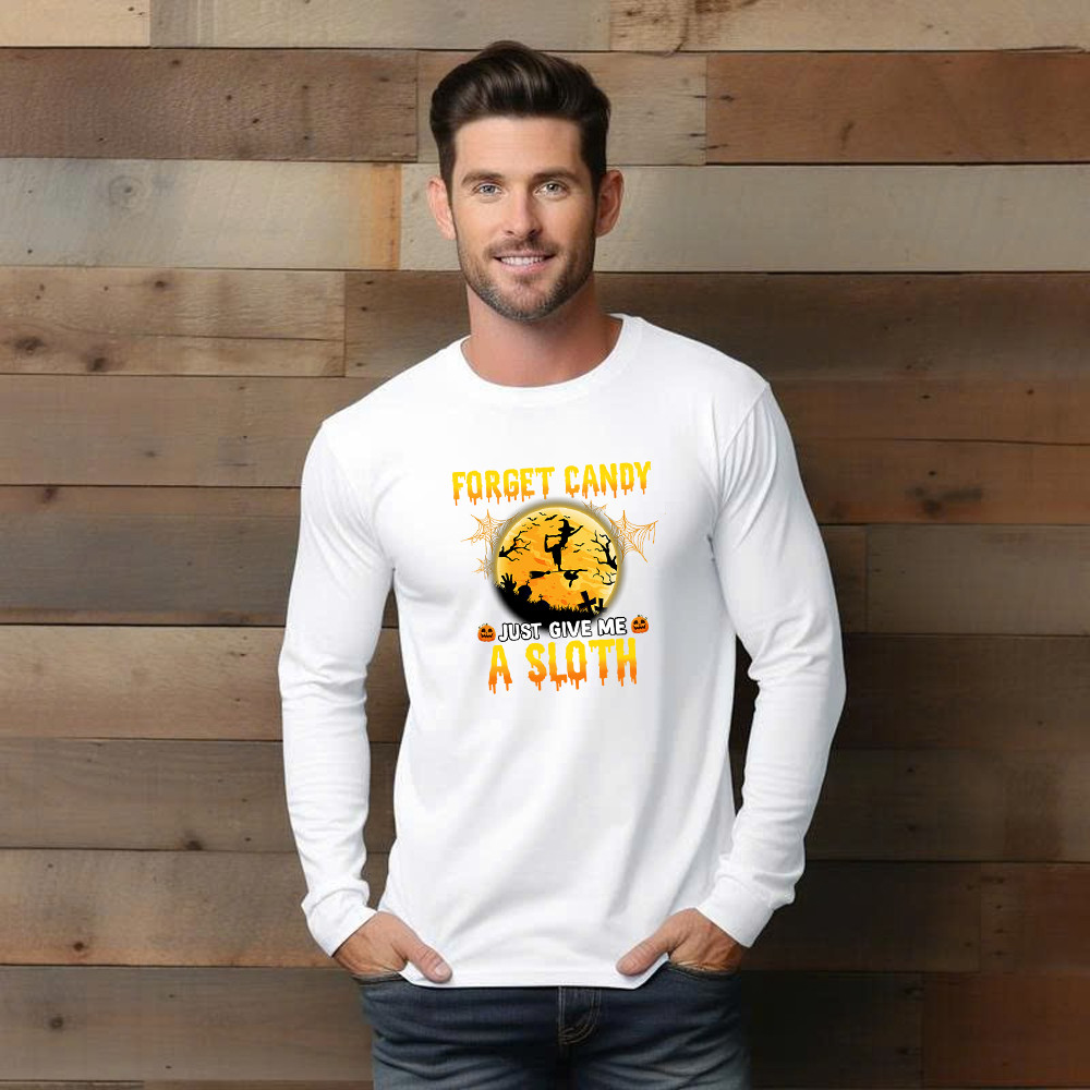 Forget Candy Just Give Me A Sloth Shirt Funny Witch Happy Halloween Long Sleeve Shirt Sloth Lovers Gift Basgiathsweatshirts - Image 5