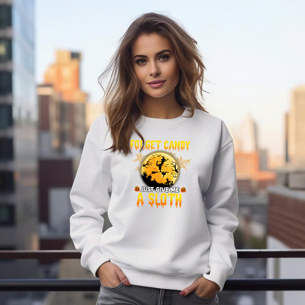 Forget Candy Just Give Me A Sloth Shirt Funny Witch Happy Halloween Sweatshirt Sloth Lovers Gift Basgiathsweatshirts - Image 4