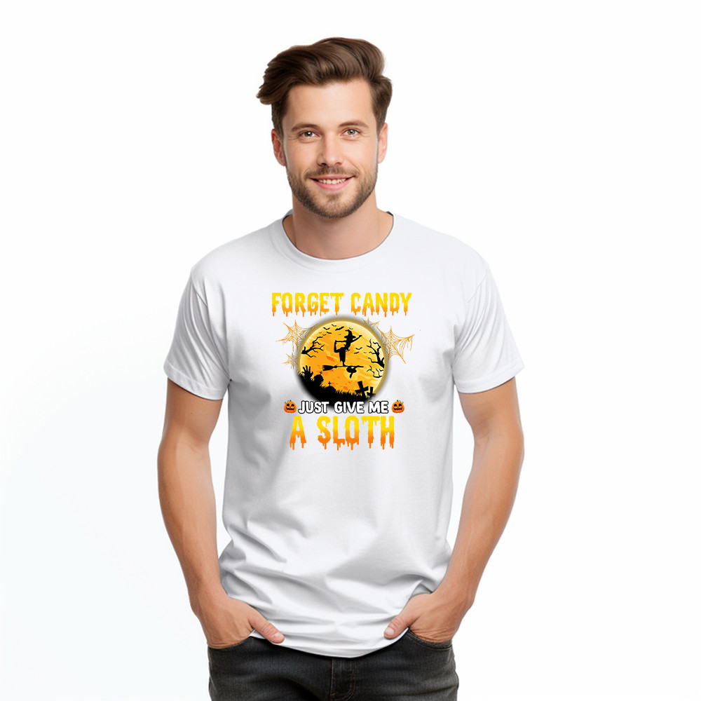 Forget Candy Just Give Me A Sloth Shirt Funny Witch Happy Halloween T-Shirt Sloth Lovers Gift Basgiathsweatshirts - Image 2