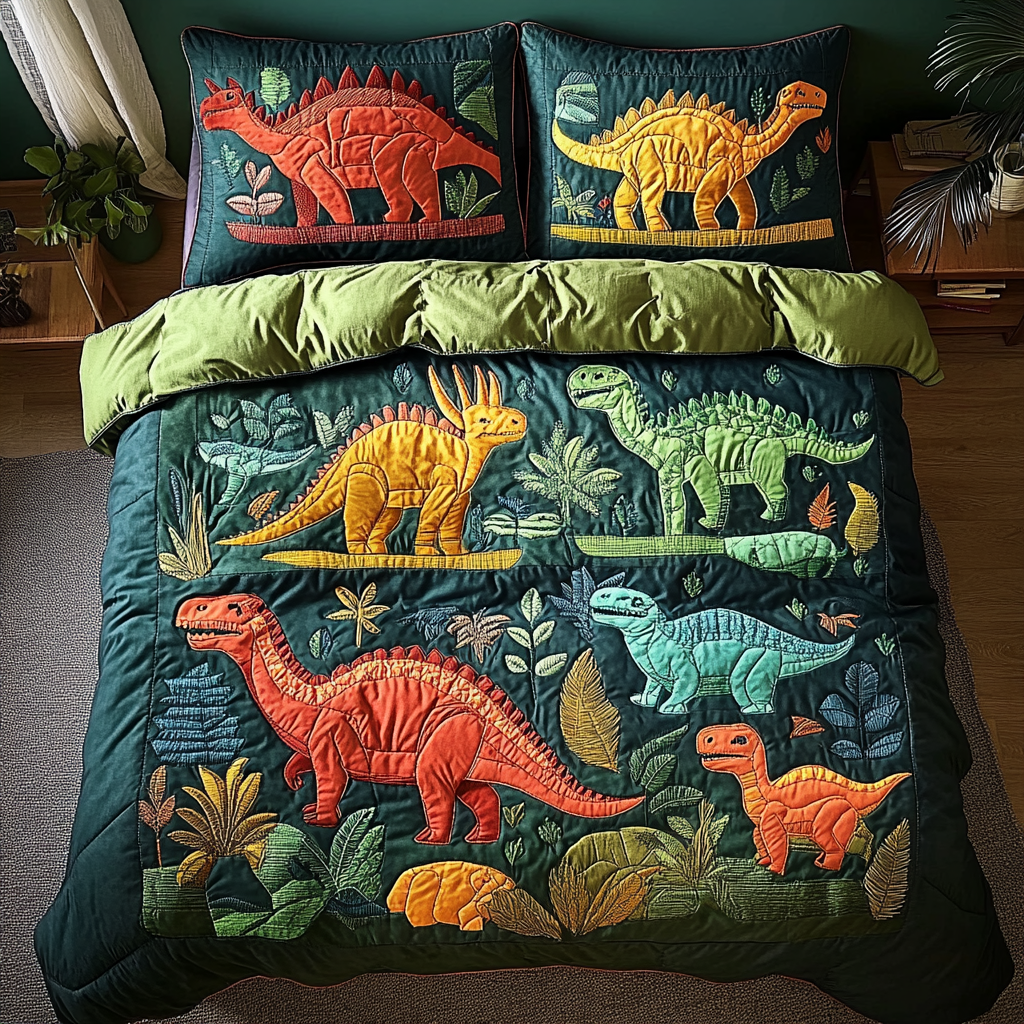 Fossil Friends Quilted Bedding Set Unique Bed Sheet Set Unique Dinosaur Gifts