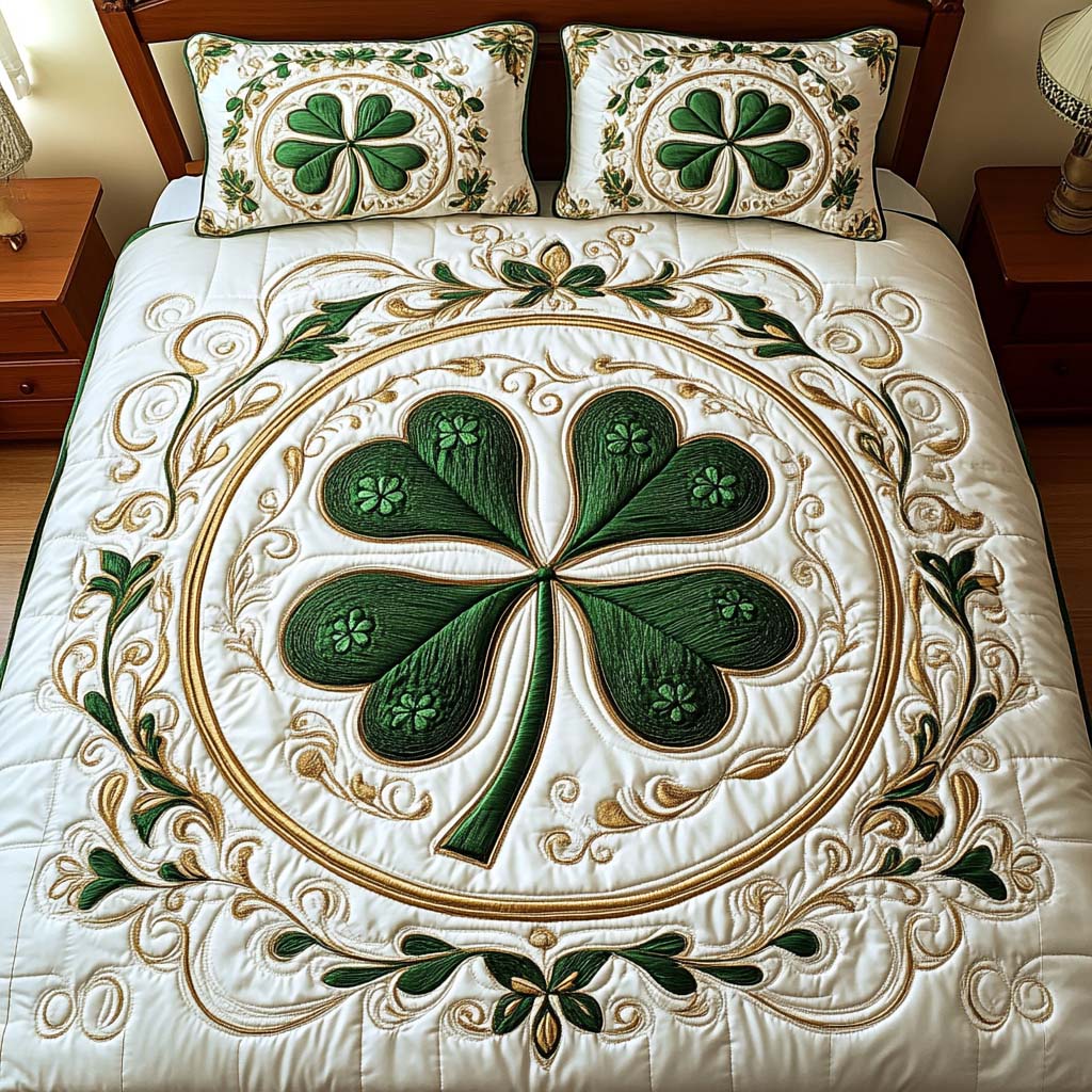 Four Leaf Bliss Quilted Bedding Set Gifts For The Family Christmas