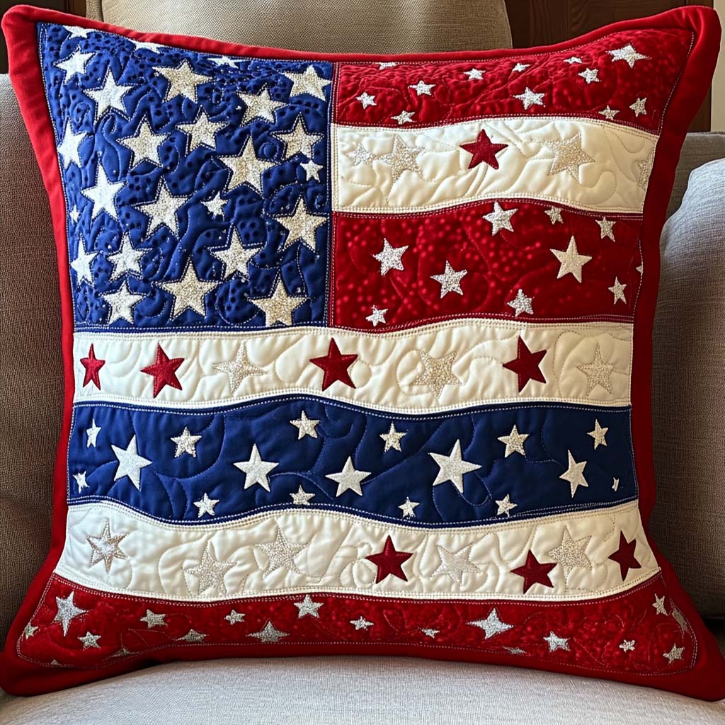 Freedom Ground Quilted Pillow Case Throw Pillow Covers Unique Patriotic Gifts