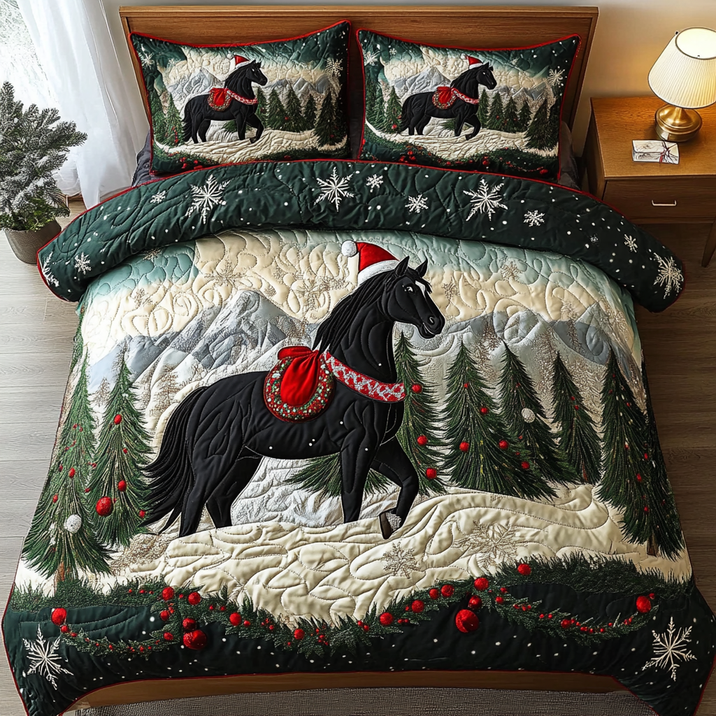 Freedom Mane Quilted Bedding Set Gifts For Horse Racing Fans
