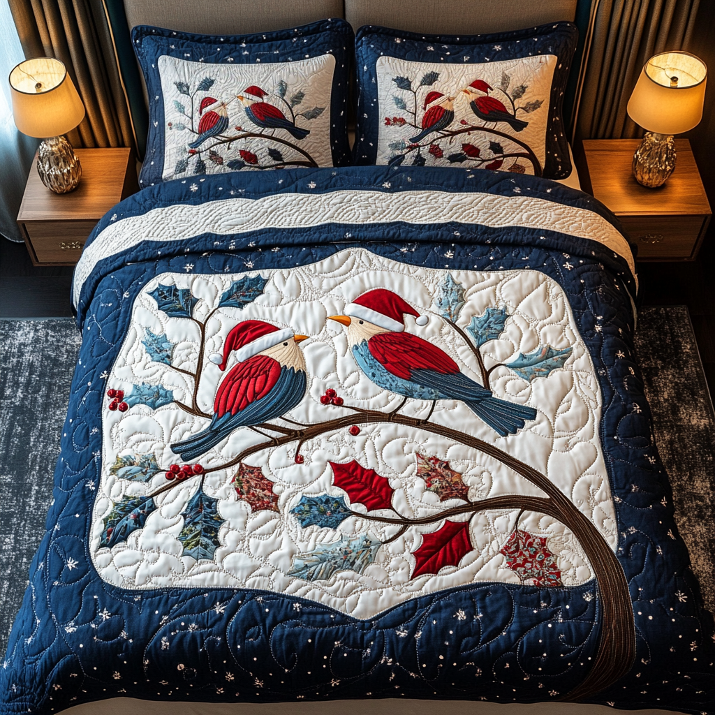 Frost Perch Quilted Bedding Set Bird Gifts For Bird Lovers