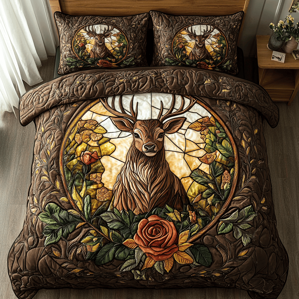 Frosted Antlers Quilted Bedding Set Top Gifts For Deer Hunters
