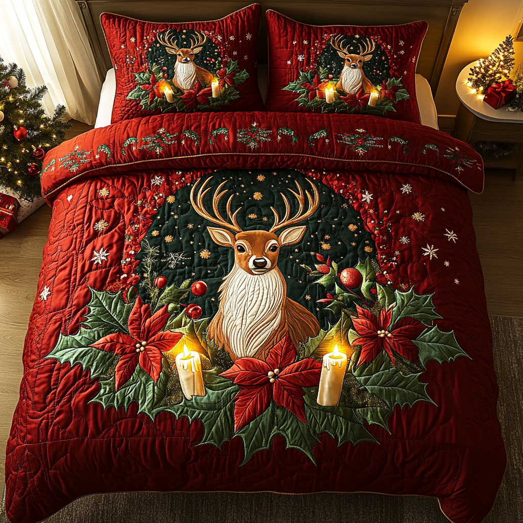 Frosted Doe Quilted Bedding Set Gifts For Deer Hunters