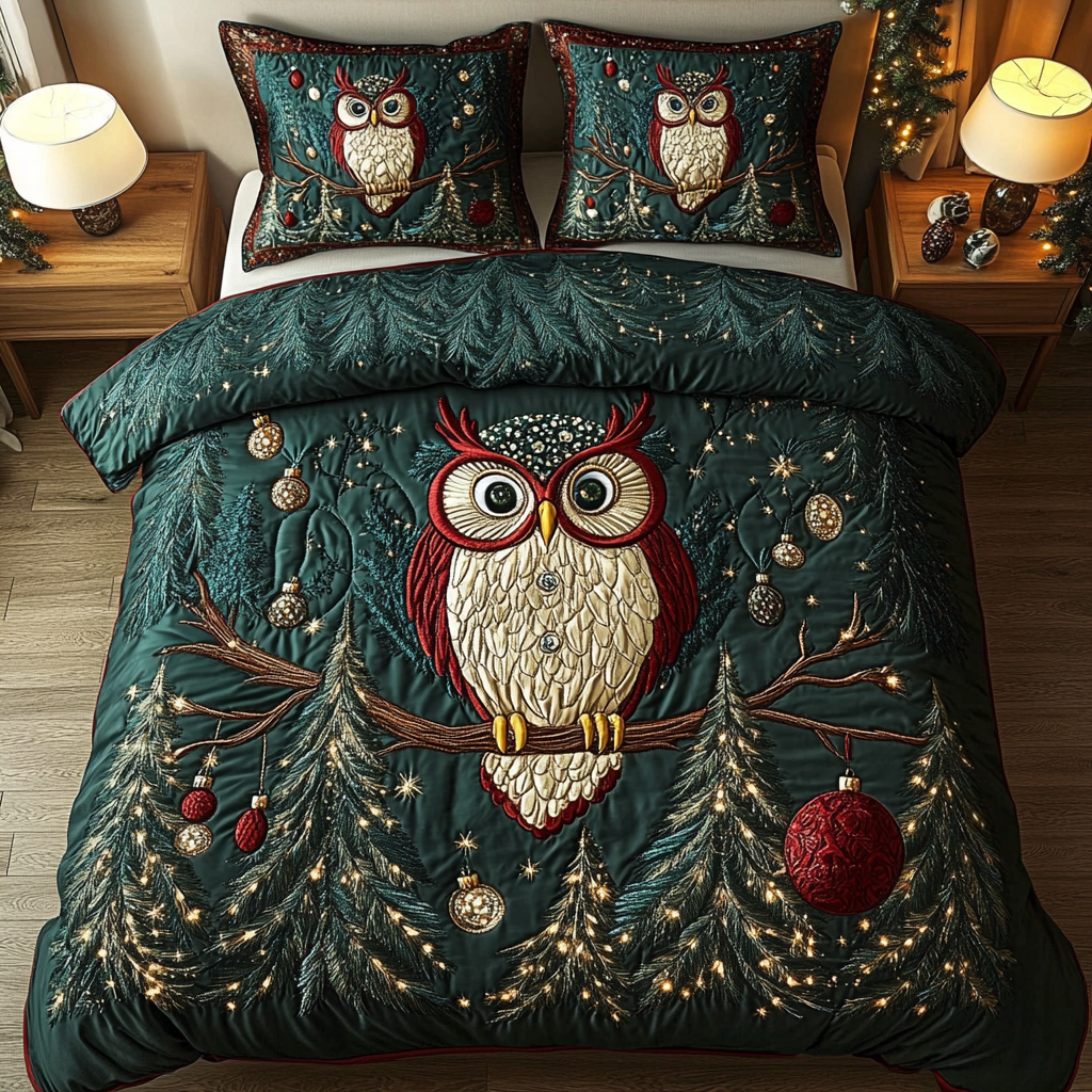 Frosted Feathers Quilted Bedding Set Owl Theme Gifts