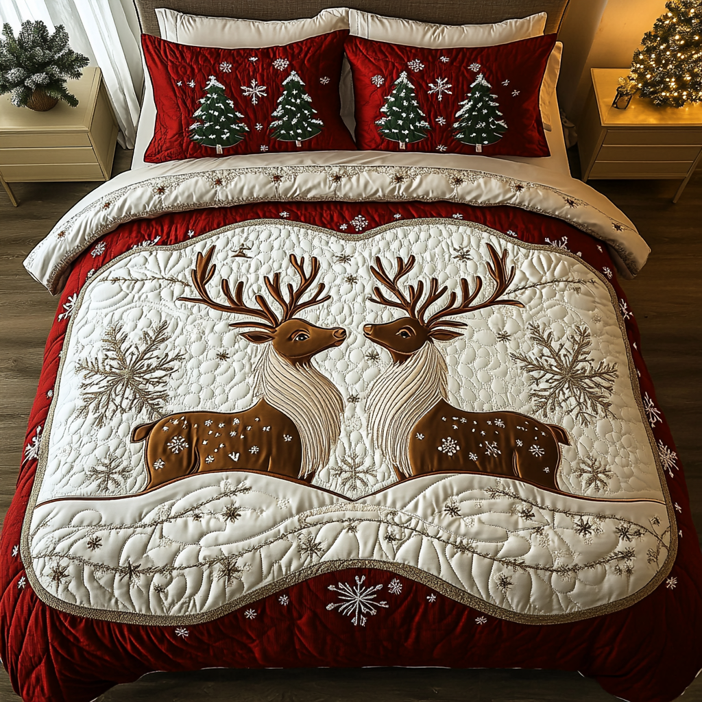 Frosted Hooves Quilted Bedding Set Reindeer Decorations Indoor