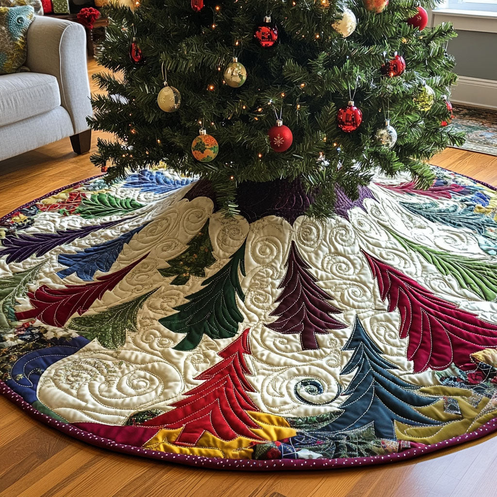 Frosted Tree Serenade Quilted Christmas Tree Skirt Indoor Christmas Tree Decor