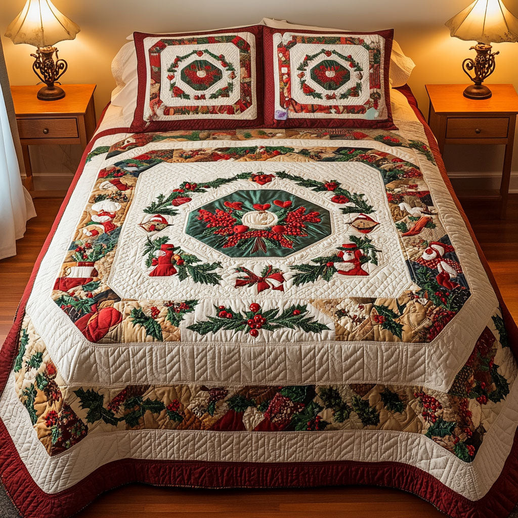 Frosty Cheer Delight Quilted Bedding Set Family Gift Ideas