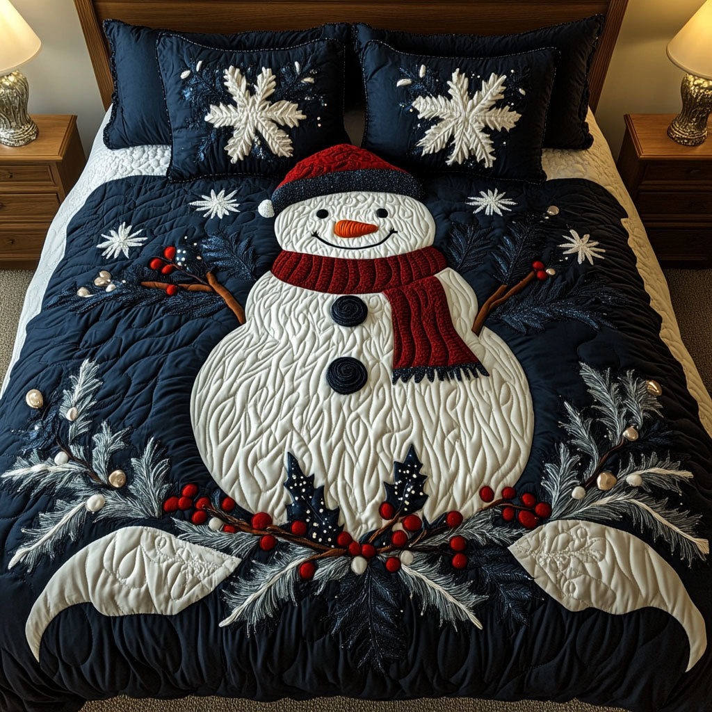 Frosty Elegance Quilted Bedding Set Snowman Christmas Gifts