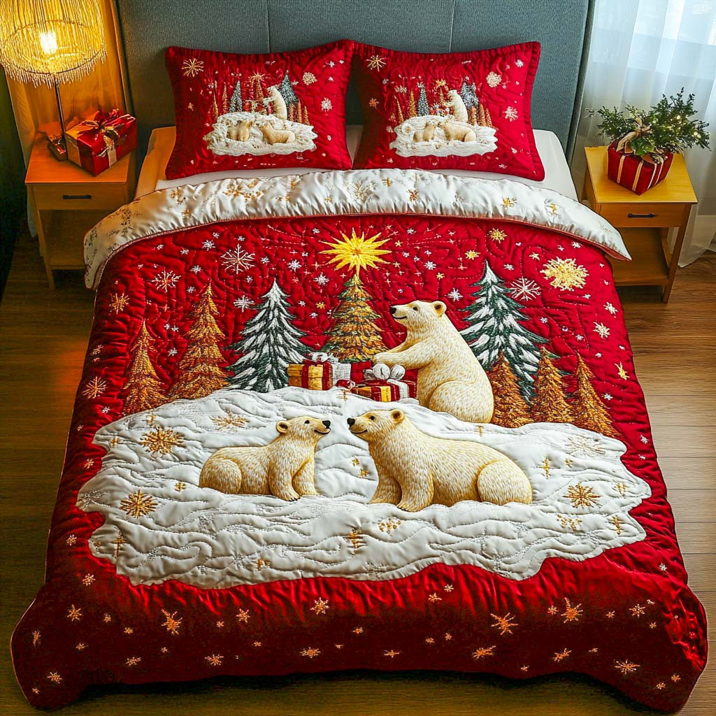 Frosty Family Quilted Bedding Set Gift Ideas For Bear Lovers