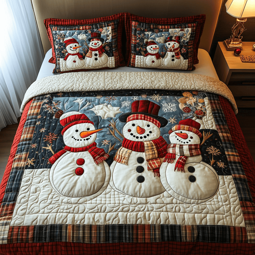 Frosty Gather Quilted Bedding Set Christmas Presents For Wife