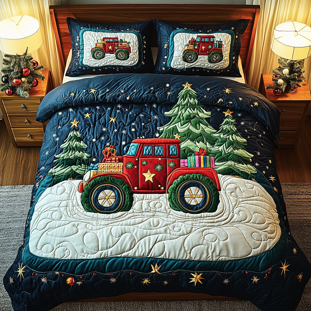 Frosty Hauler Quilted Bedding Set Christmas Gifts For Mum