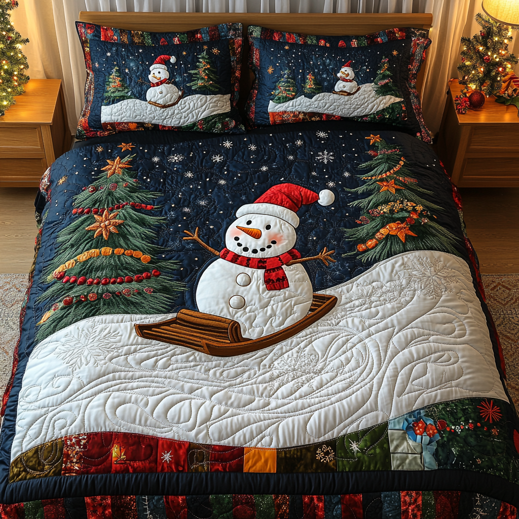Frosty Joy Quilted Bedding Set Gifts For The Family Christmas