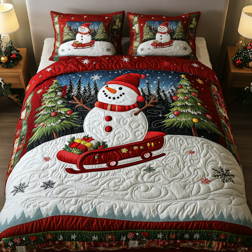 Frosty Sled Adventure Quilted Bedding Set Christmas Giving Ideas For Families