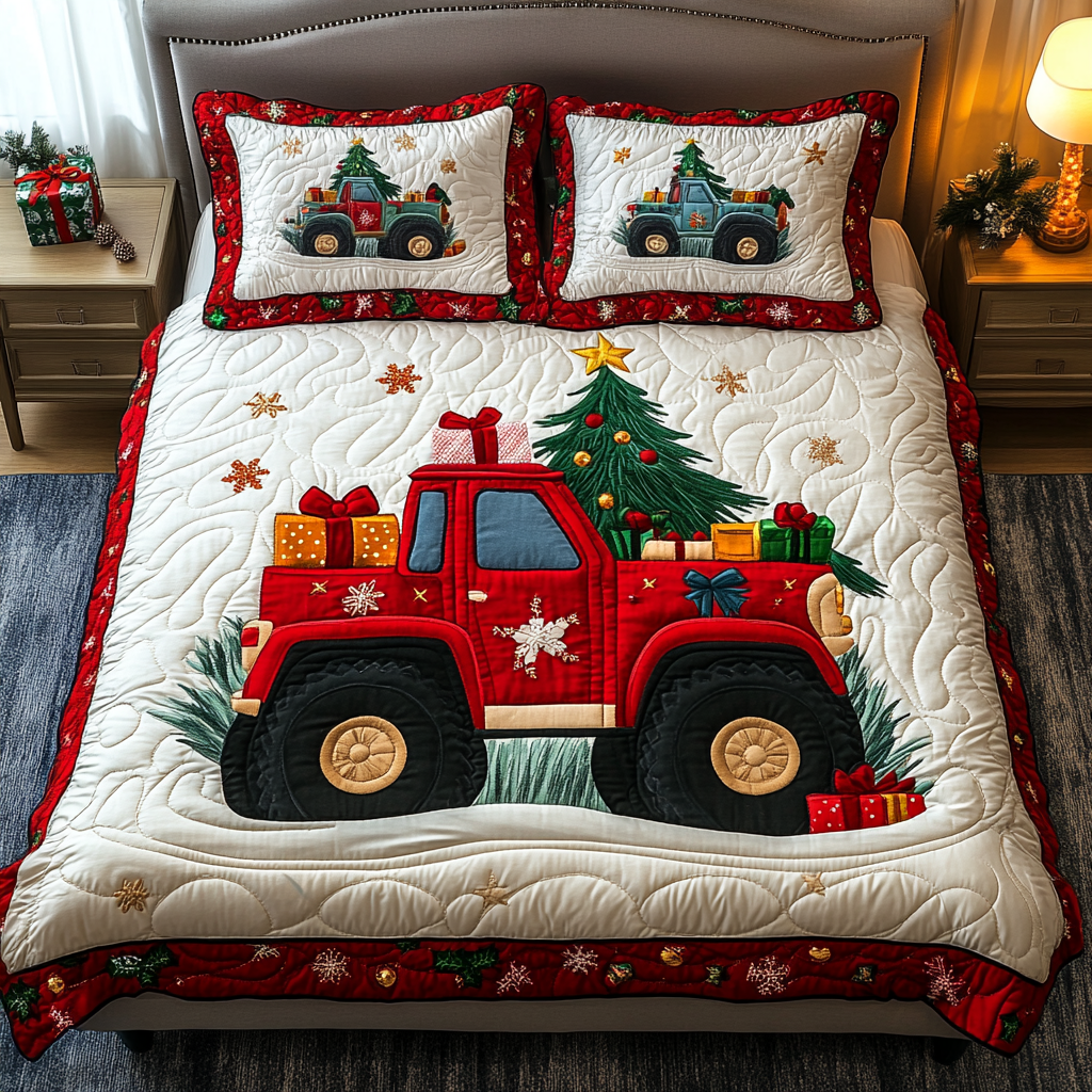 Frosty Trails Truck Quilted Bedding Set Father And Daughter Gifts