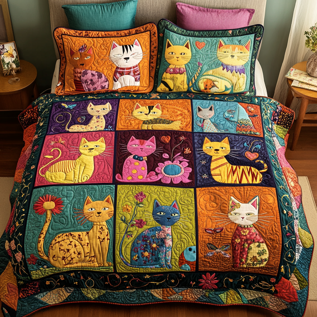 Furry Dreams Quilted Bedding Set Best Cat Presents