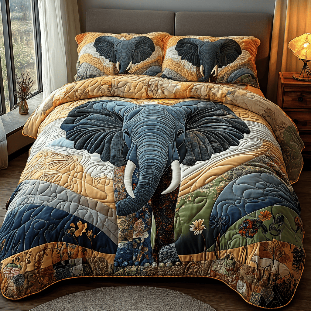 Gentle Titan Quilted Bedding Set Unique Elephant Gifts