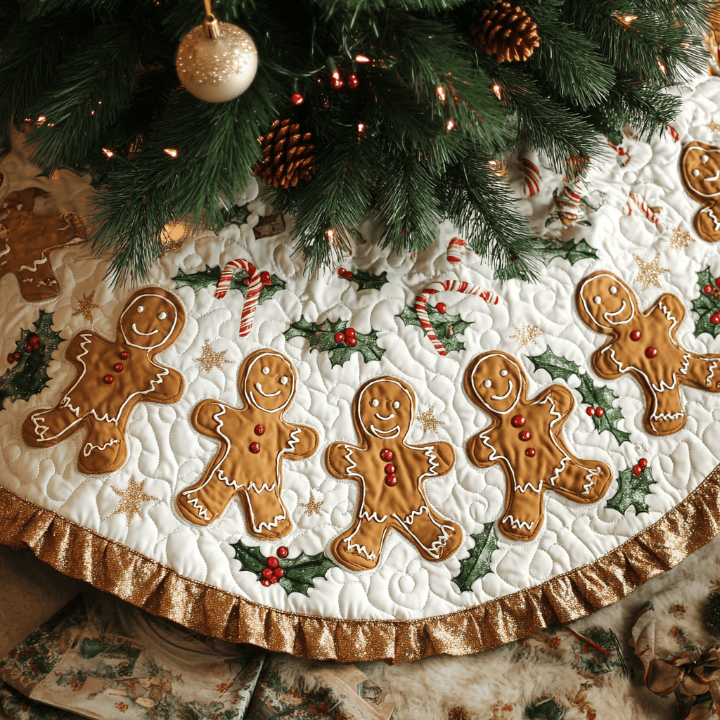 Gingerbread Delight Christmas Quilted Tree Skirt Gingerbread Themed Holiday Gifts