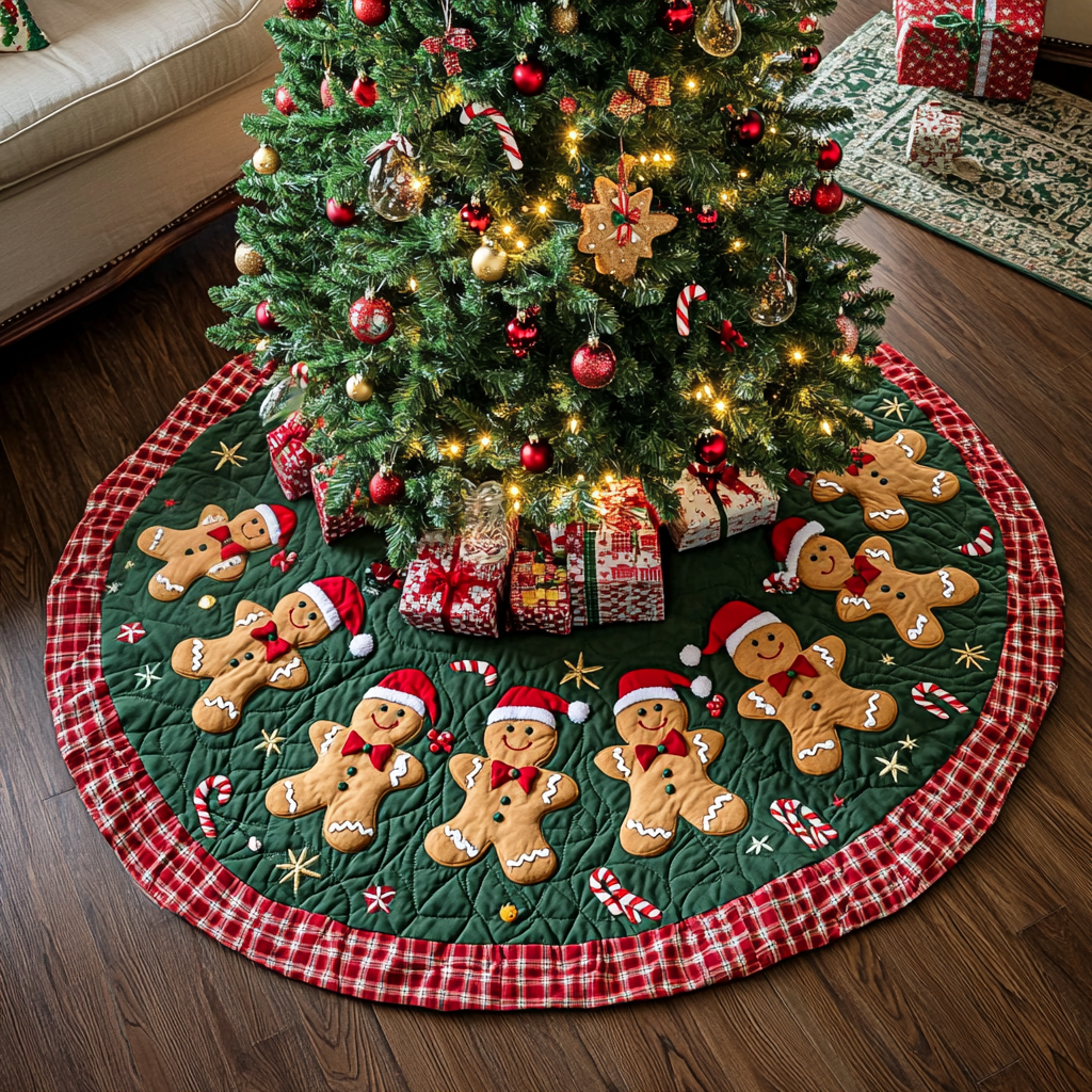 Gingerbread Delightland Christmas Quilted Tree Skirt Xmas Xmas Gifts For Gingerbread Lovers