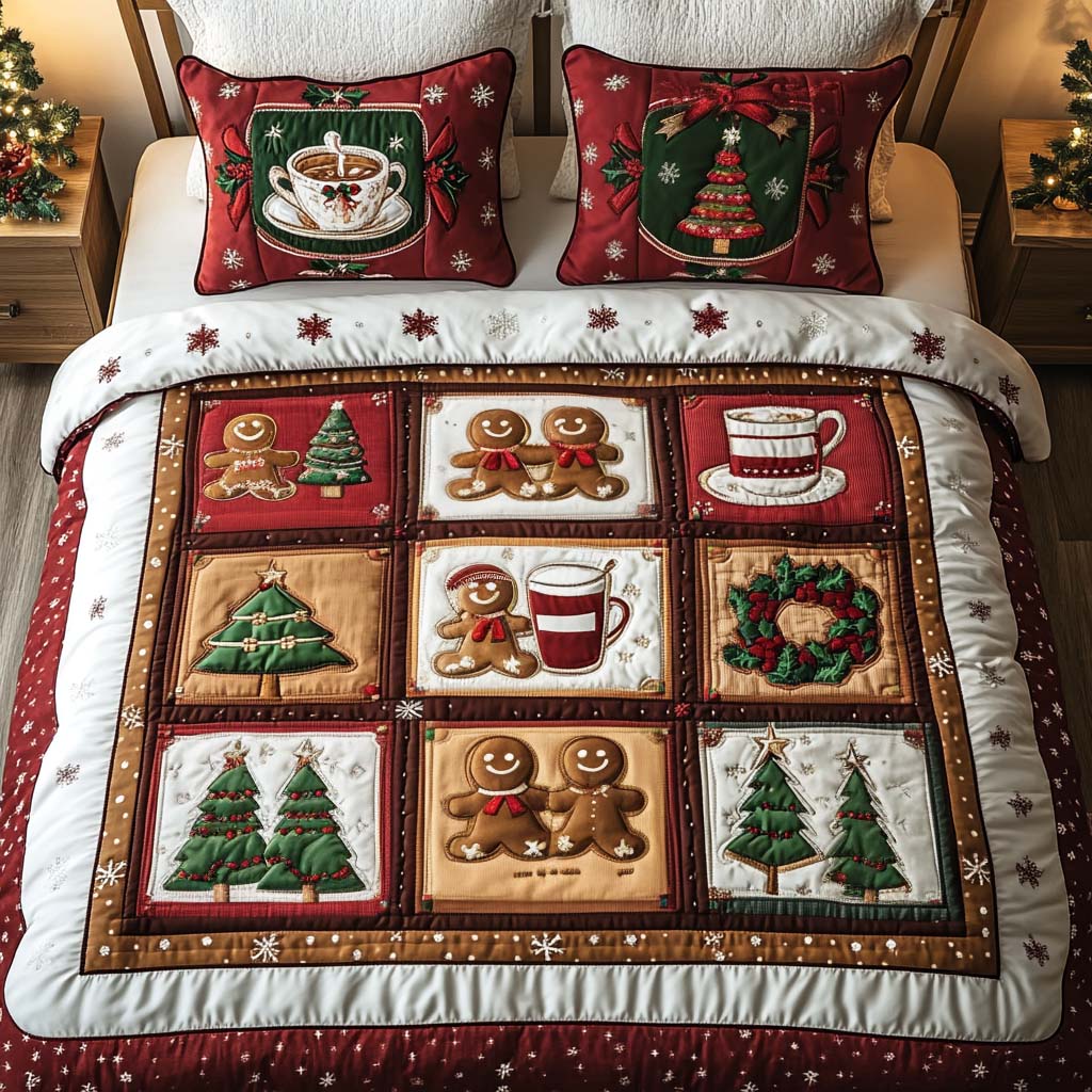 Gingerbread Joy Quilted Bedding Set Christmas Gift Ideas For Wife