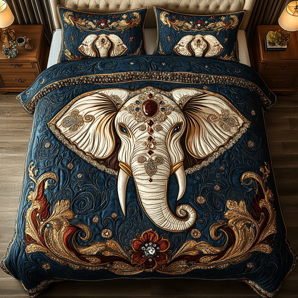Glamorous Elephant Quilted Bedding Set Gift For Elephant Lover