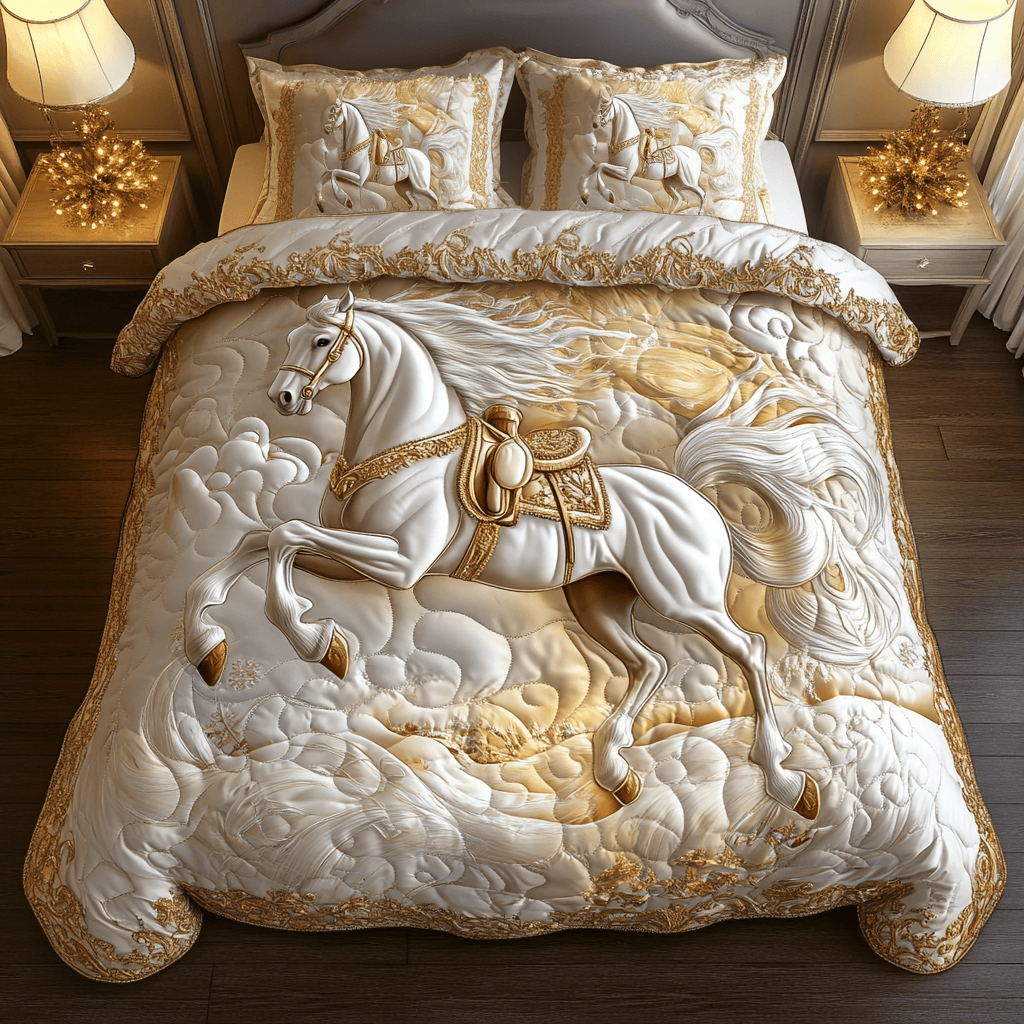 Glorious Gallop Quilted Bedding Set Gifts For Horse Racing Fans