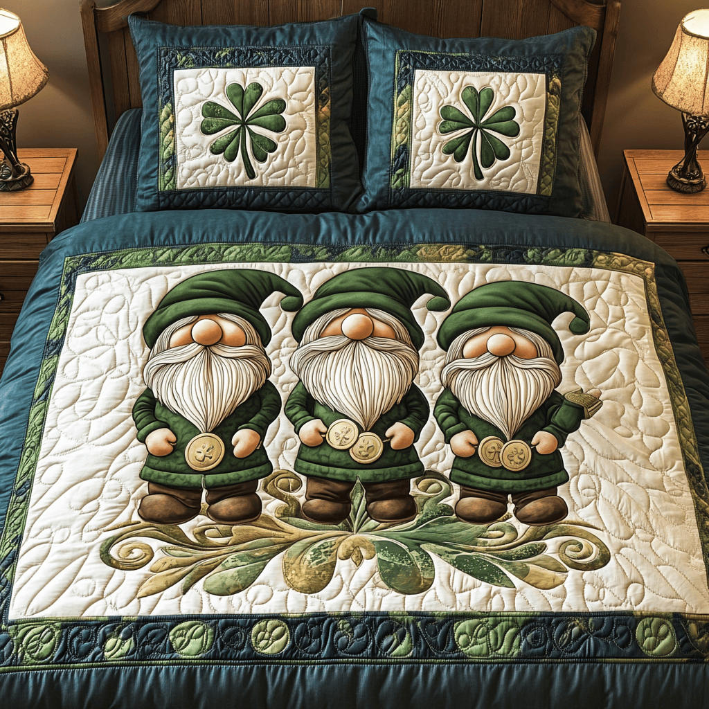 Gnome Harmony Quilted Bedding Set Gnome Presents