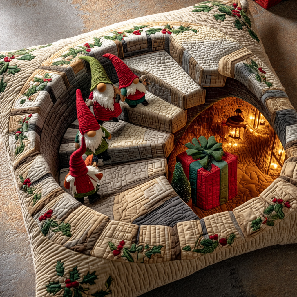 Gnome Stairs Quilted Pillow Case Holiday Pillow Case Gnome Christmas Gifts