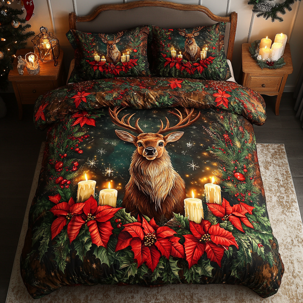 Golden Antlers Quilted Bedding Set Deer Gifts For Him