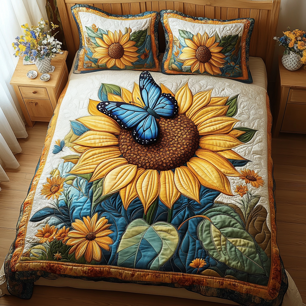 Golden Bloom Quilted Bedding Set Gifts For The Flower Lover