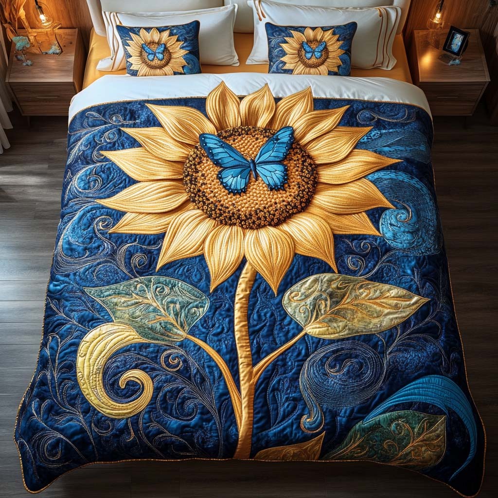 Golden Butterfly Glow Quilted Bedding Set Gifts For The Flower Lover