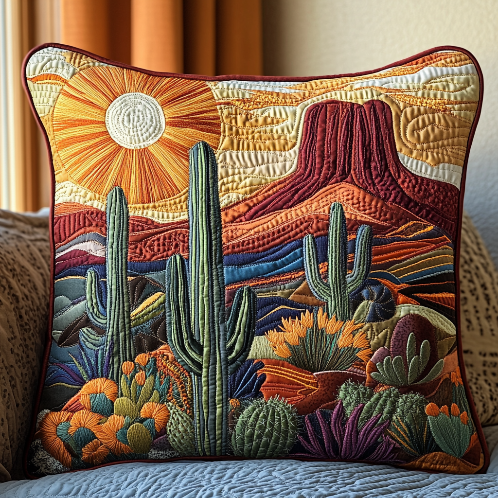 Golden Dunes Quilted Pillow Case Best Throw Pillow Covers Cactus Theme Gifts