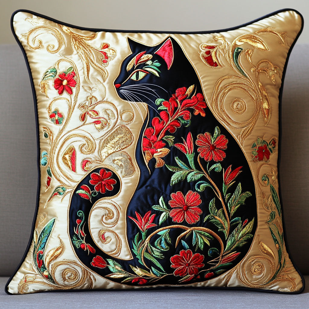 Golden Feline Quilted Pillow Case Best Cool Pillow Cases Unique Gifts For Cat Lovers