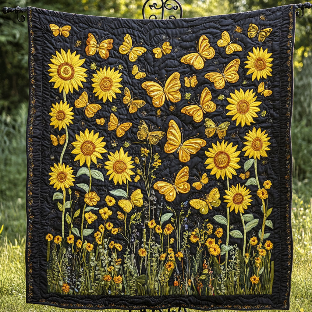 Golden Flight Quilted Blanket Best Throw Blanket Gifts For Sunflower Lovers
