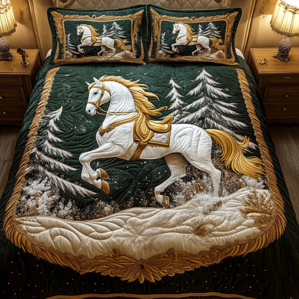 Golden Gallop Quilted Bedding Set Equestrian Christmas Gifts