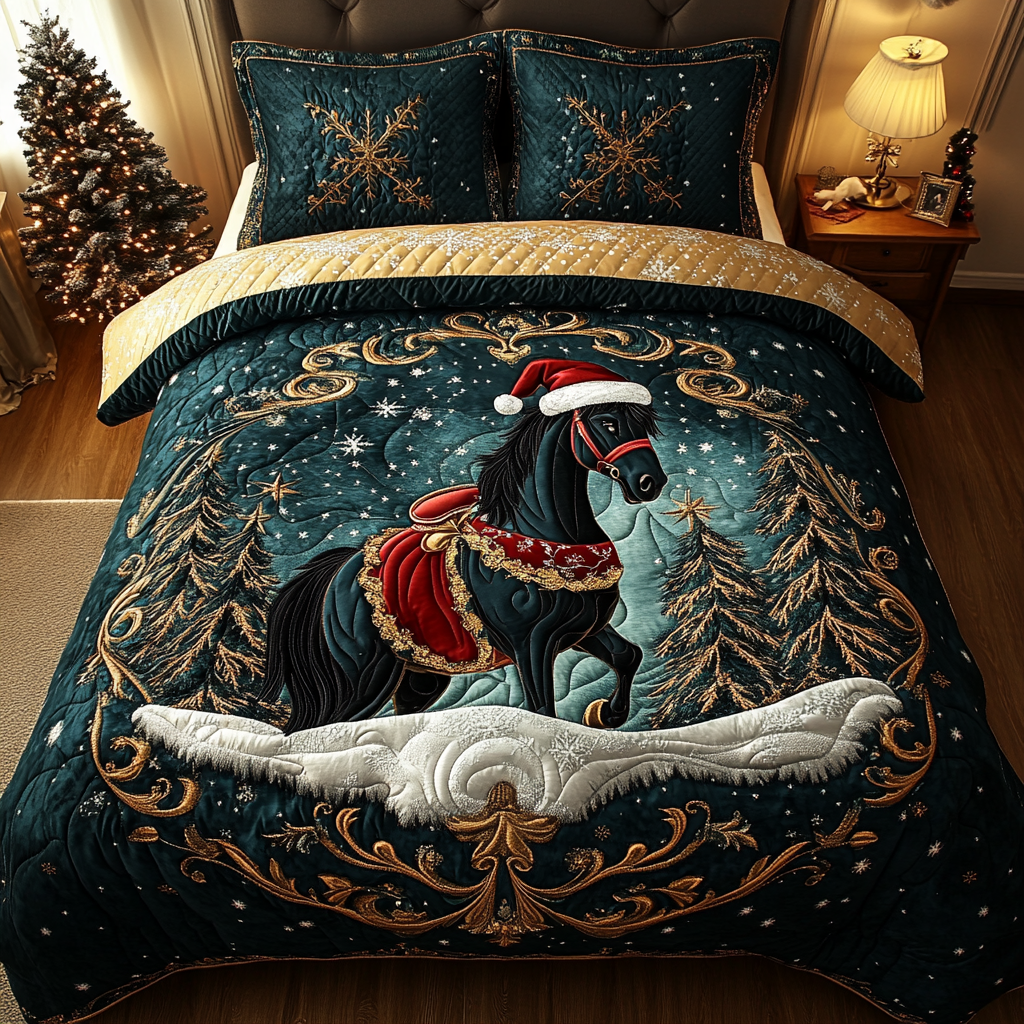 Golden Hooves Quilted Bedding Set Best Gifts For Horse Lovers