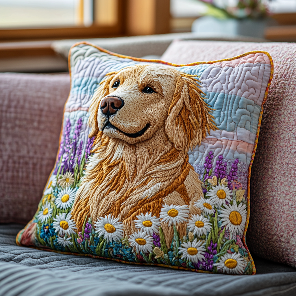 Golden Joy Quilted Pillow Case Home Decor Pillow Covers Gifts For Golden Retriever Owners