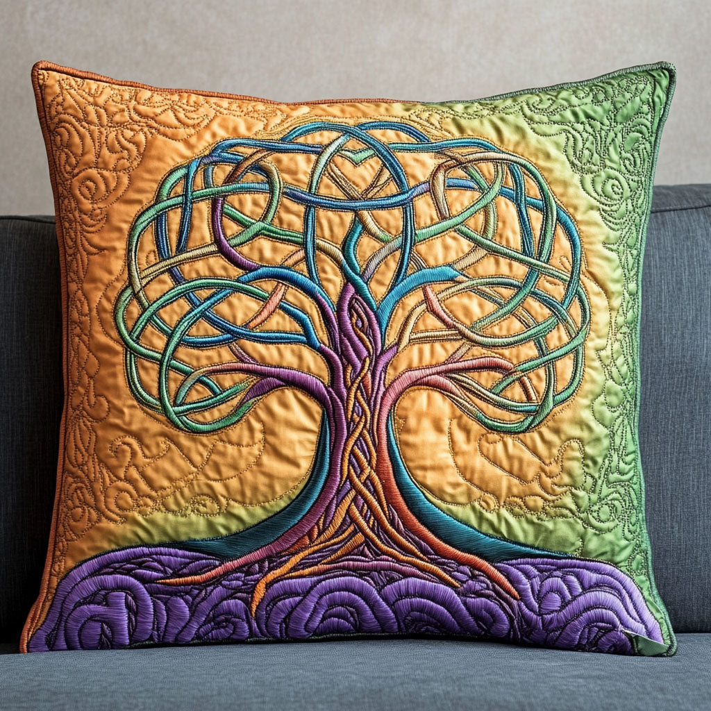 Golden Knot Tree Quilted Pillow Case Cute Pillow Covers Tree Of Life Gifts For Adults