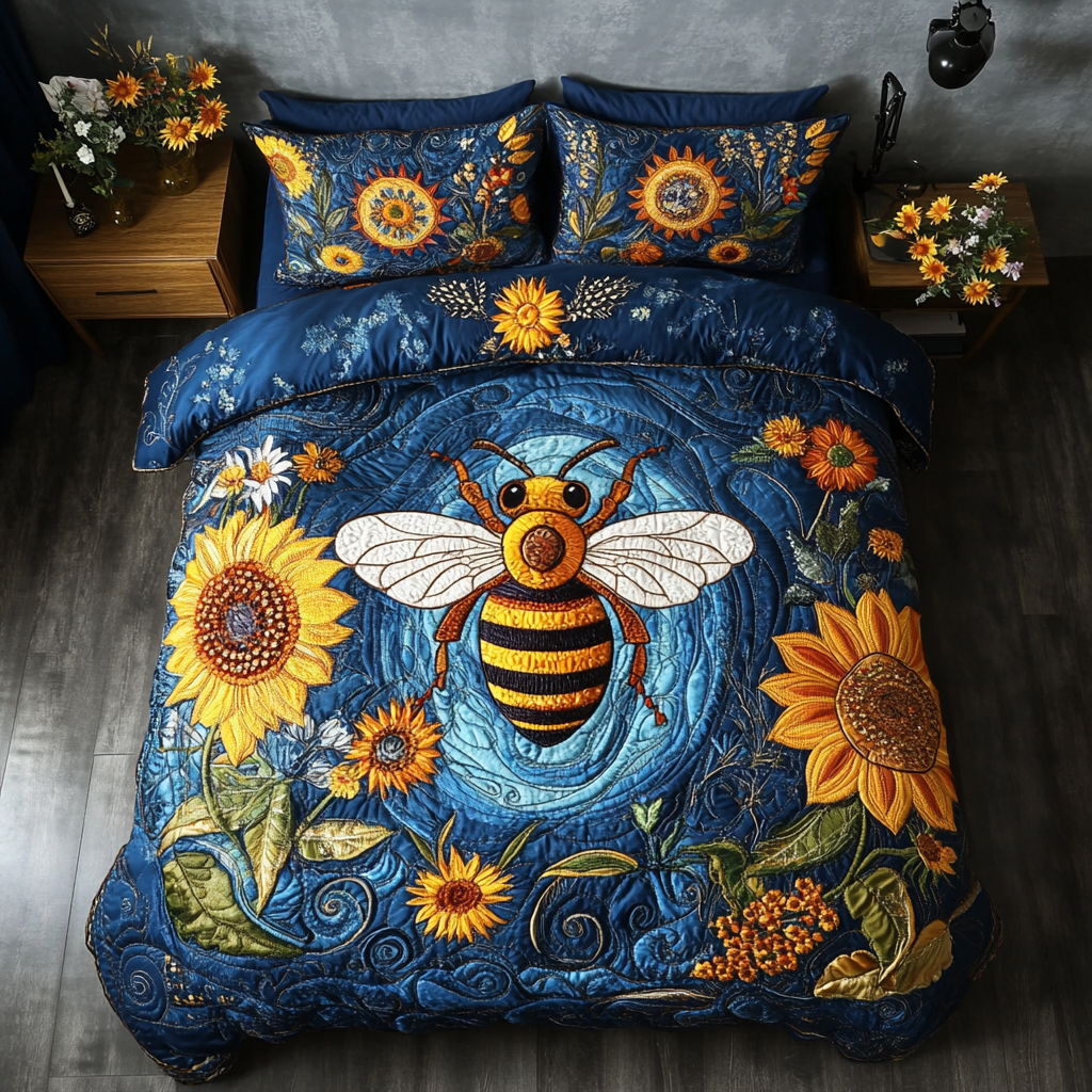 Golden Nectar Quilted Bedding Set Bumblebee Gifts For Her
