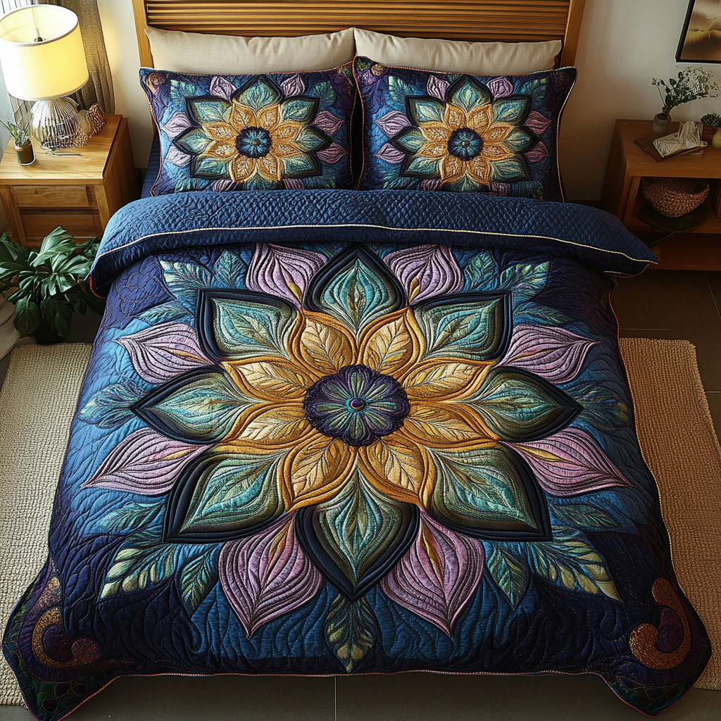 Golden Petal Glow Quilted Bedding Set Gifts For The Flower Lover