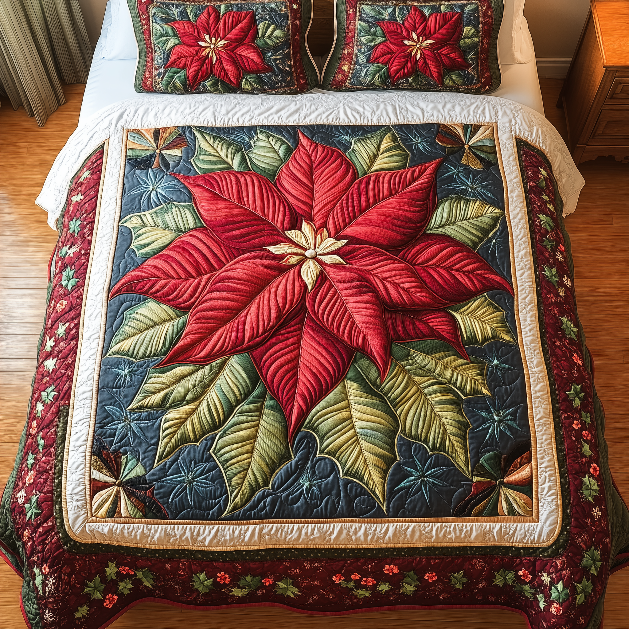 Golden Petals Quilted Bedding Set Xmas Gifts For Family