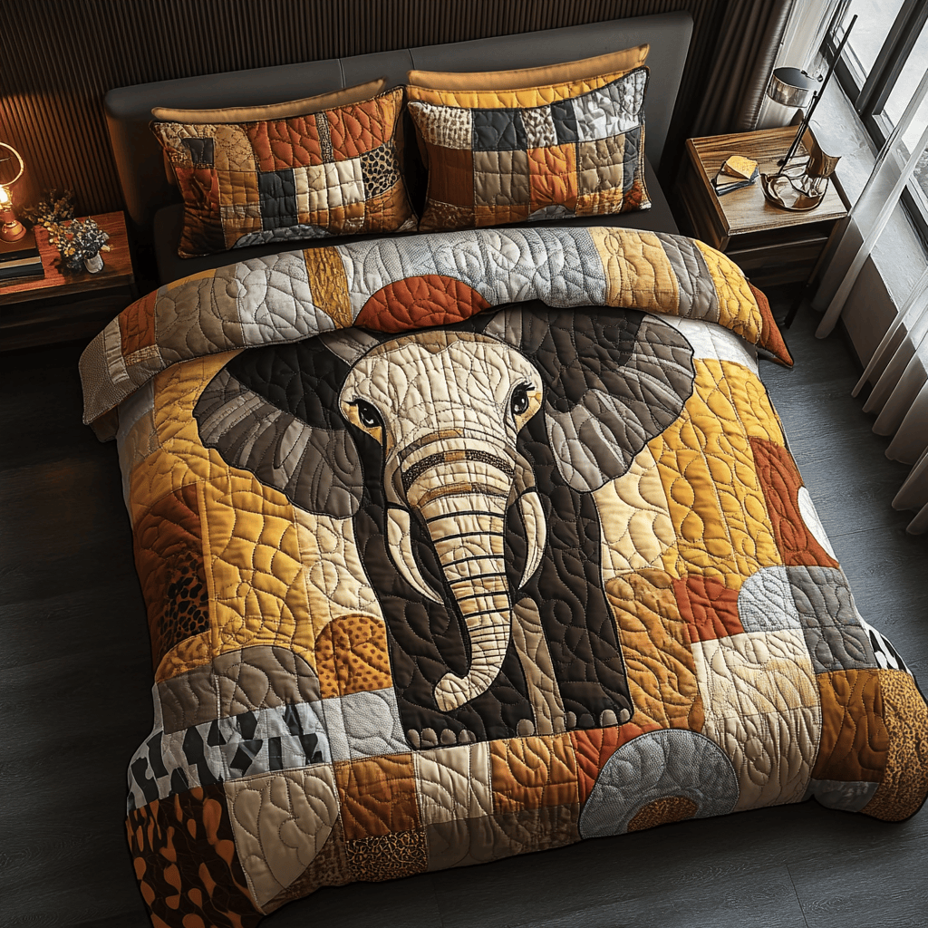 Golden Plains Quilted Bedding Set Gifts For Elephant Lovers