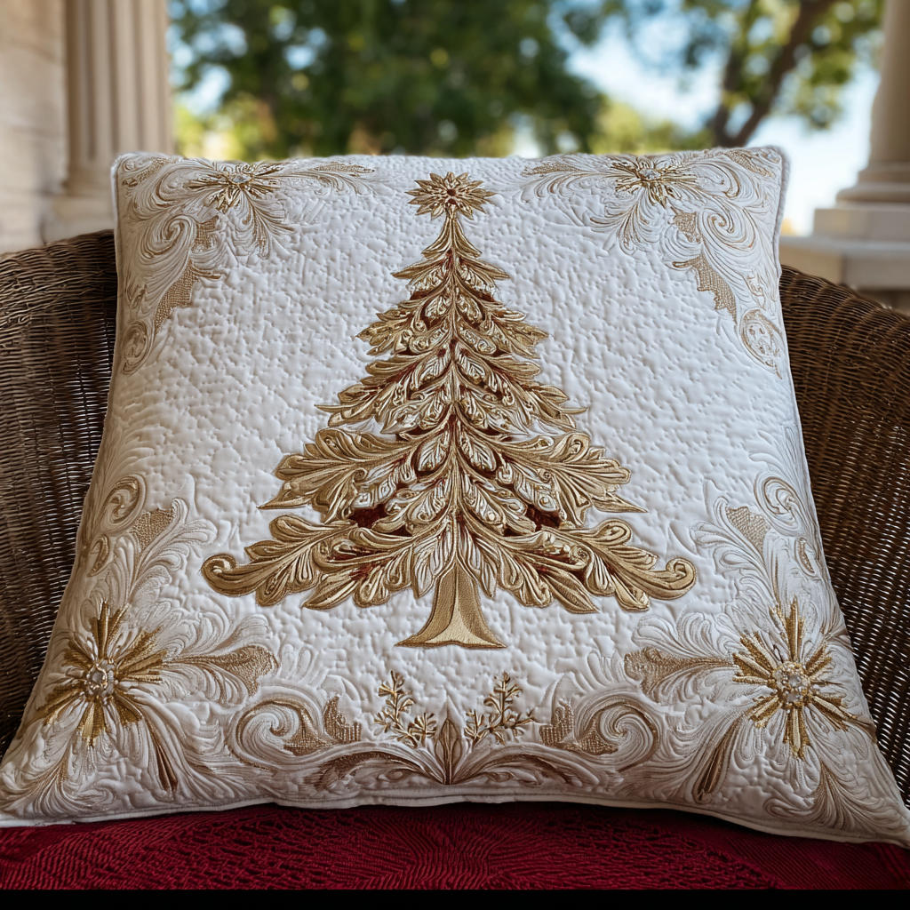 Golden Poinsettia Quilted Pillow Case Christmas Pillow Covers Best Xmas Gifts For Wife