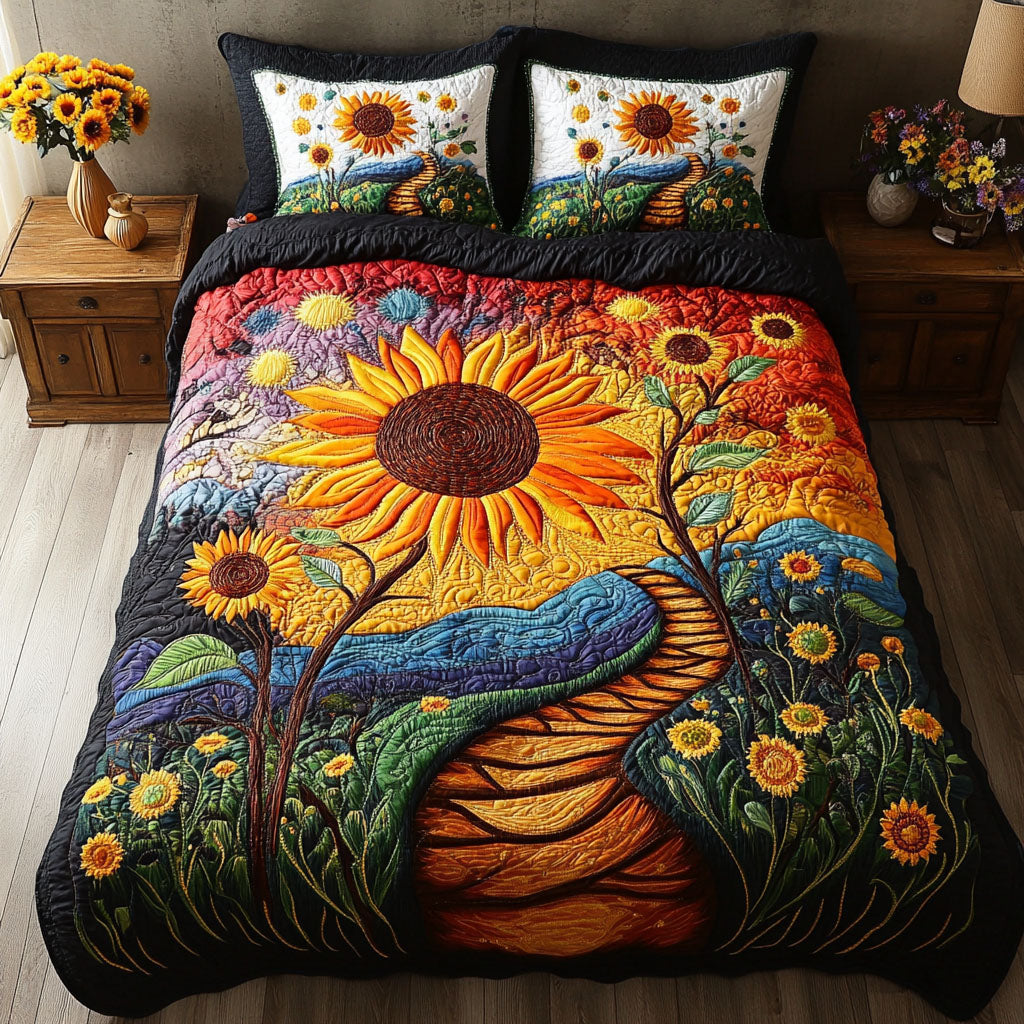 Golden Prairie Quilted Bedding Set Bed Decor Sunflower Gift Items