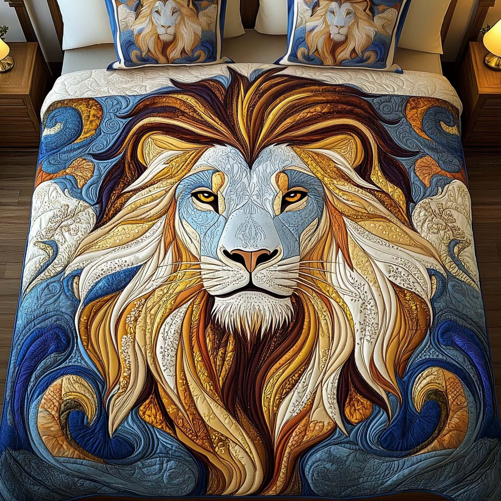 Golden Pride Quilted Bedding Set Lion Gifts For Him Her