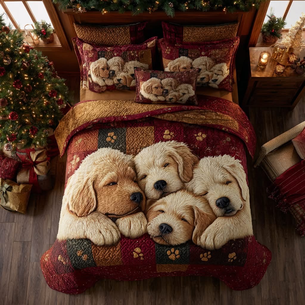 Golden Retriever Dreamer Quilted Bedding Set Cute Animal Bedroom Decor Gifts For Dog Lovers