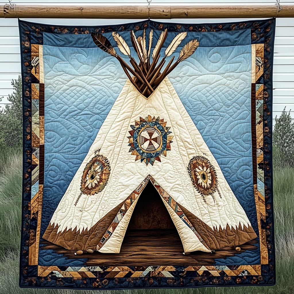 Golden Tipi Quilted Blanket Christmas Bedroom Decor Best Native American Gifts