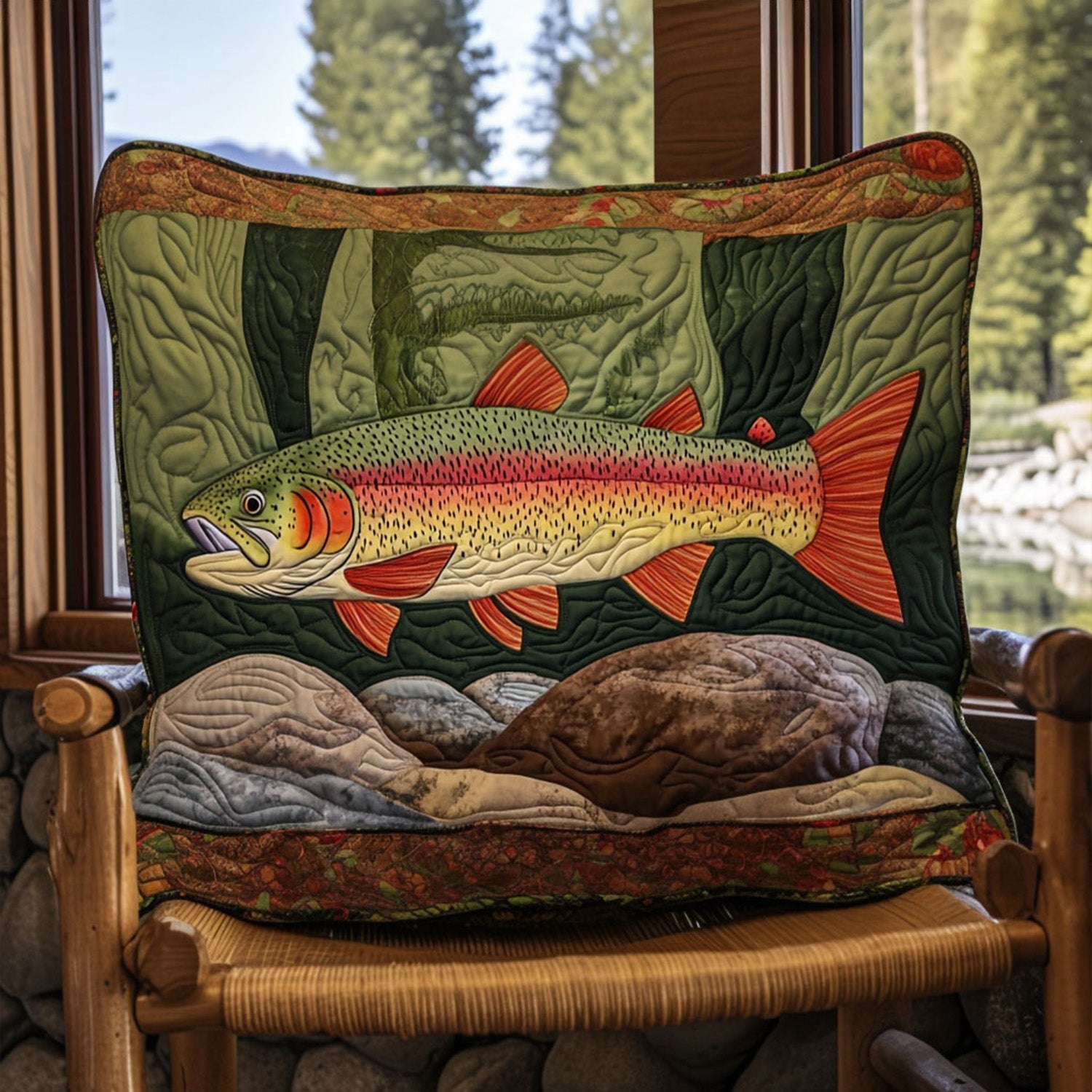 Golden Trout Retreat Quilted Pillow Case Decorative Pillow Covers Gifts For Fishing Lovers